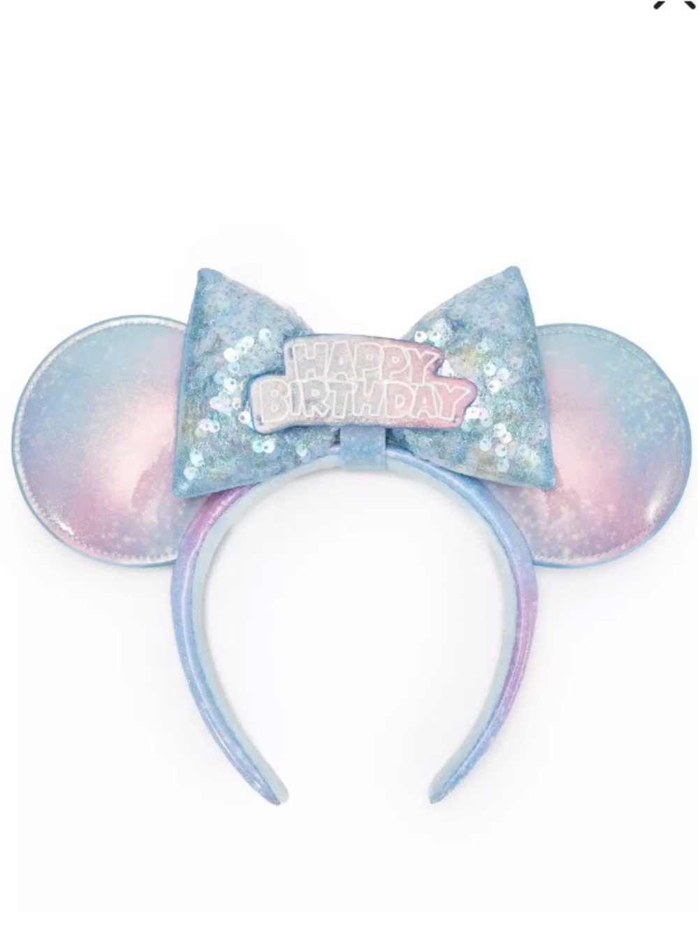 Disney Pastel Blue-Pink Sequin 'Happy Birthday' Minnie Ear Headband